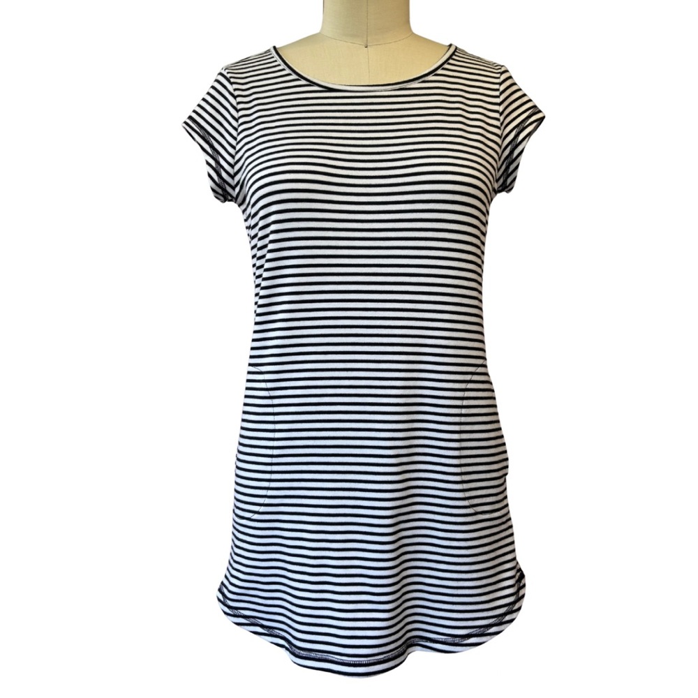 Ideology Black and White Stretch Tunic Striped Top Mini Dress w/ Pockets